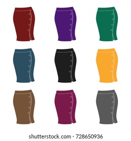 Blue-fitting skirt with slit and buttons. Part strict working style of clothing.Women clothing single icon in black style vector symbol stock illustration.