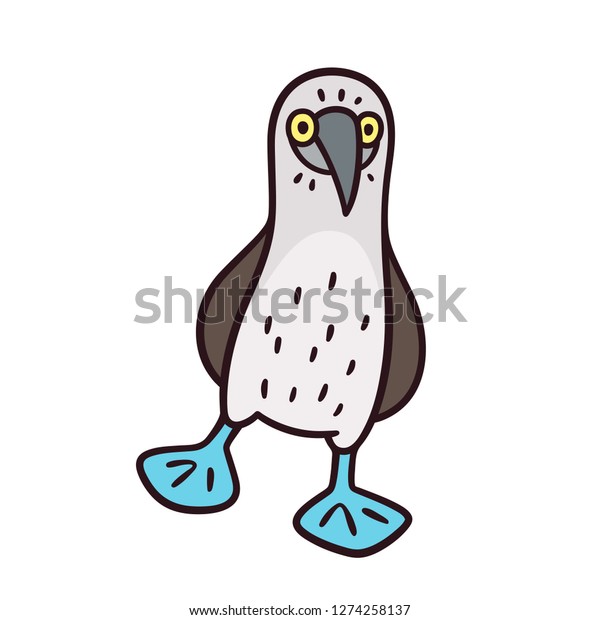 Blue-footed booby, funny cartoon bird\
drawing. Isolated vector\
illustration.