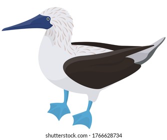 Blue-footed booby side view. Tropical bird in cartoon style.