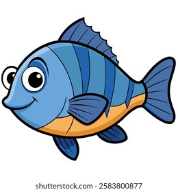 Bluegill fish isolated flat vector illustration on white background