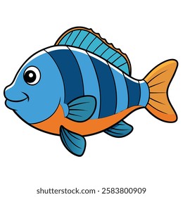 Bluegill fish isolated flat vector illustration on white background