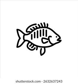Bluegill outline icon. Bluegill fish side view black line illustration.