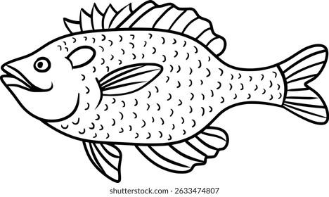 Bluegill Vector Outline Line Art Illustration Drawing