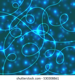 Blueglowing background with paper streamer and soft bokeh.Vector elements can be used as backdrop to your design.