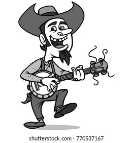 Bluegrass Bill Illustration - A vector illustration of a cartoon Bluegrass musician.