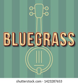 Bluegrass vintage 3d vector lettering. Retro bold font, typeface. Pop art stylized text. Old school style letters. 90s, 80s poster, banner. Green shades stripes color background