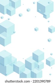 Blue-gray Box Background White Vector. Cube Poster Design. Sky Blue Geometric Empty Illustration. Scatter Texture. White Shadow Block.
