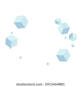 Blue-gray Cubic Background White Vector. Polygon Flying Illustration. Blue Cube Flow Template. Brick Texture. White Poster Block.