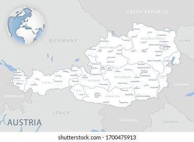 Bluegray Detailed Map Austria Administrative Divisions Stock Vector ...