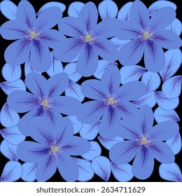 Blue-gray floral continuous fabric pattern on a black background.