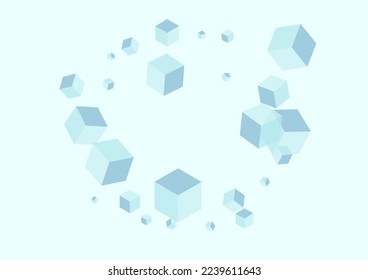 Blue-gray Geometric Background Blue Vector. Box Empty Design. Grey Square Group Texture. Futuristic Illustration. Sky Blue Perspective Polygon.
