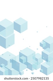 Blue-gray Geometric Background White Vector. Block Science Illustration. Blue Box Random Card. Blockchain Design. Sky Blue Technology Polygon.