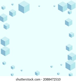 Blue-gray Polygon Background Blue Vector. Geometric Science Texture. Monochrome Cubic Paper Design. Wallpaper Card. White Special Cube.