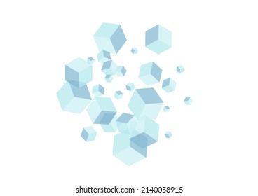 Blue-gray Polygon Background White Vector. Square Web Illustration. Gray Cubic Explosion Card. Minecraft Template. White Spatial Box.