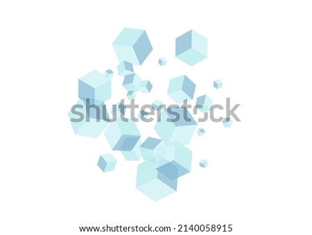 Blue-gray Polygon Background White Vector. Square Web Illustration. Gray Cubic Explosion Card. Minecraft Template. White Spatial Box.