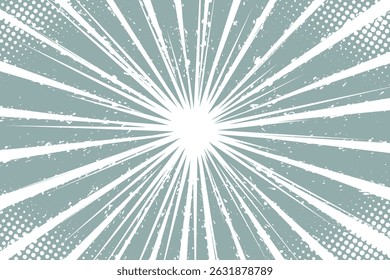 Línea de acción de estilo de cómic de semitono radial azul-gris aislada sobre un fondo blanco. Polka explosiva abstracta de la velocidad, zoom rápido del auge, marco del diseño de la acción de los cómics del manga. Ilustración vectorial