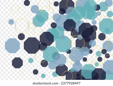 Blue-Gray Tile Background Transparent Vector. Geometric Research Template. Elegant Backdrop. Turquoise Cell Art. Hexagon Background.