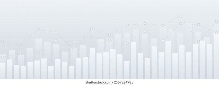 Blue-gray widescreen abstract financial graph chart with uptrend market sentiment. Background for the stock market, investment, trading, economic, or bullish trend concept. Vector illustration