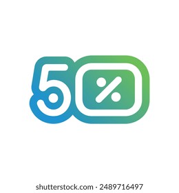 blue-green 50 percent symbol. 50 percent logo