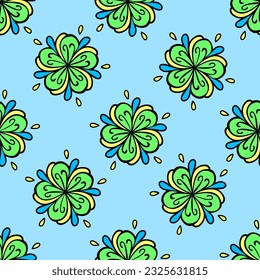Blue-green abstract floral pattern inspired by Central Asian motifs. Seamless pattern background. It can be used on fabric and textile, wrapping paper, scrapbooking, interior decoration 