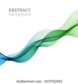 Blue-green abstract waves background, waved lines for brochure, website, flyer design. Transparent lines