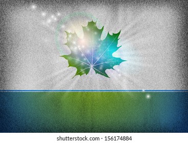 blue-green background with autumn leaf