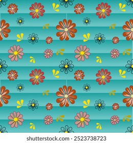 Blue-green background with small flowers, classic fabric pattern, sweet and comfortable to the eyes.