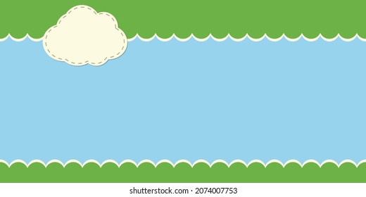 A blue-green background with a stitched cloud at the top left. Suitable for use in web design. Vector illustration.
