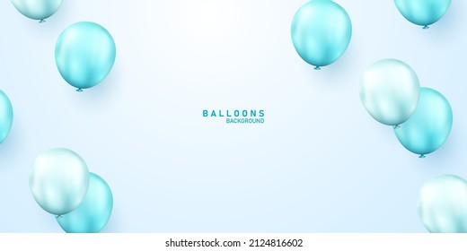 Blue-green balloon background vector illustration with confetti for party or celebration.