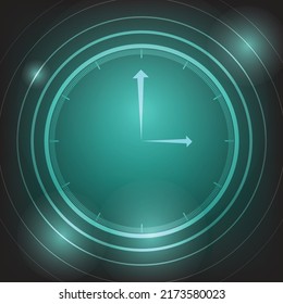 Blue-green beige glow clock graphic background Vector illustration