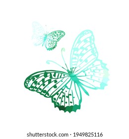 Blue-green butterflies. Mixed media. Vector illustration