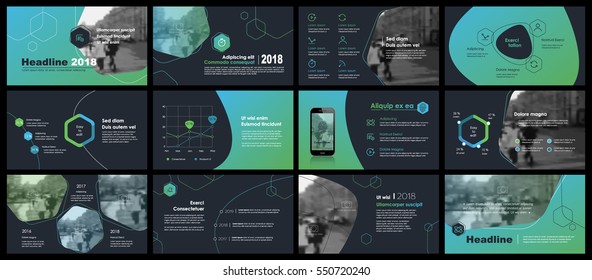 Blue-green elements of infographics on a dark background. Use in presentation templates, flyer and leaflet, corporate report, marketing, advertising, annual report and banner.