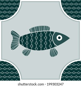 Blue-green Fish isolated in a frame and seamless background