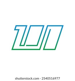 blue-green gradient 100 percent logo. 100 percent concept for business, education, economy, technology world. italic linear number 100