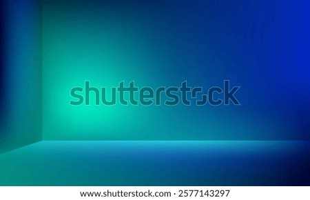 Blue-green gradient studio background. Clean scene of empty studio room backdrop for product presentation. Minimal wall scene stage mockup illustration. Promotion display to showcase products.
