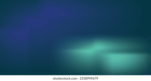 Blue-green gradient studio room, abstract background pattern, walls and floor reflect neon lights, dark tones and feel speed of digital technology