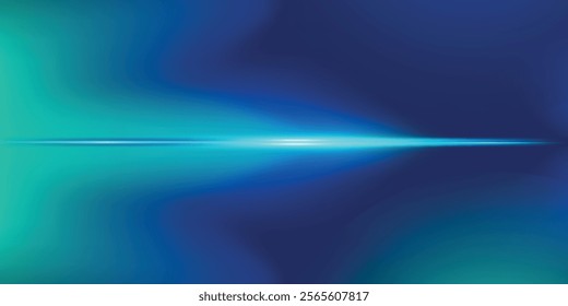 Blue-green gradient studio room, abstract background pattern, walls and floor reflect neon lights, dark tones and feel speed of digital technology connected blue-