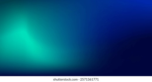 Blue-green gradient studio room, abstract background pattern, walls and floor reflect neon lights, dark tones and feel speed of digital technology