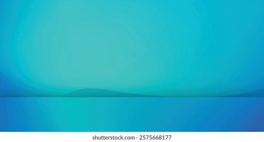Blue-green gradient studio room, abstract background pattern, walls and floor reflect neon lights