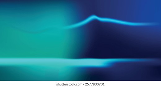 Blue-green gradient studio room, abstract background pattern, walls and floor reflect neon lights, dark tones and feel speed of digital technology connected blue-green background.