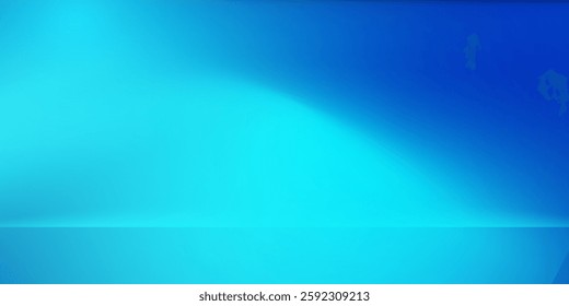 Blue-green gradient studio room, abstract background pattern, walls and floor reflect neon lights, dark tones and feel speed of digital technology 