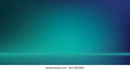 Blue-green gradient studio room, abstract background pattern, walls and floor reflect neon lights, dark tones and feel speed of digital technology connected blue-green background. Future technology.