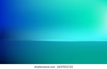 Blue-green gradient studio room, abstract background pattern, walls and floor reflect neon lights, dark tones and feel speed of digital technology connected blue-green background. Future technology.