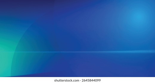 Blue-green gradient studio room, abstract background pattern, walls and floor reflect neon lights, dark tones and feel speed of digital technology connected blue-green background modern aarts