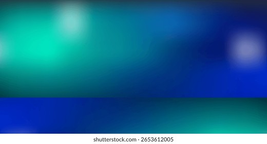 Blue-green gradient studio room, abstract background pattern, walls and floor reflect neon lights, dark tones and feel speed of digital technology connected blue-green background. Future technology