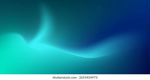 Blue-green gradient studio room, abstract background pattern, walls and floor reflect neon lights, dark tones 