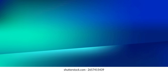 Sala de estudio degradado azul-verde, patrón de fondo abstracto, paredes y piso reflejan luces de neón, tonos oscuros y la velocidad de sensación de la tecnología digital conectada fondo azul-verde. Vector