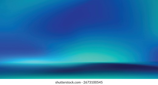 Blue-green gradient studio room, abstract background pattern, walls and floor reflect neon lights, dark tones and feel  speed of digital technology connected blue-green background. Future technology.