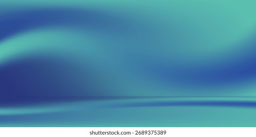 Sala de estúdio gradiente azul-verde, padrão de fundo abstrato, paredes e chão refletem luzes de néon, tons escuros e velocidade de sensação da tecnologia digital conectada fundo azul-verde. Tecnologia do futuro.