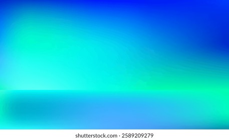 Blue-green gradient studio room background pattern, walls and floor reflect neon lights effect in dark tones and feel speed of digital technology connected blue-green background. Future technology. 